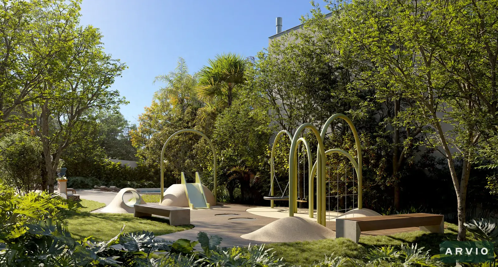 Perspectiva ilustrativa da área comum: Playground