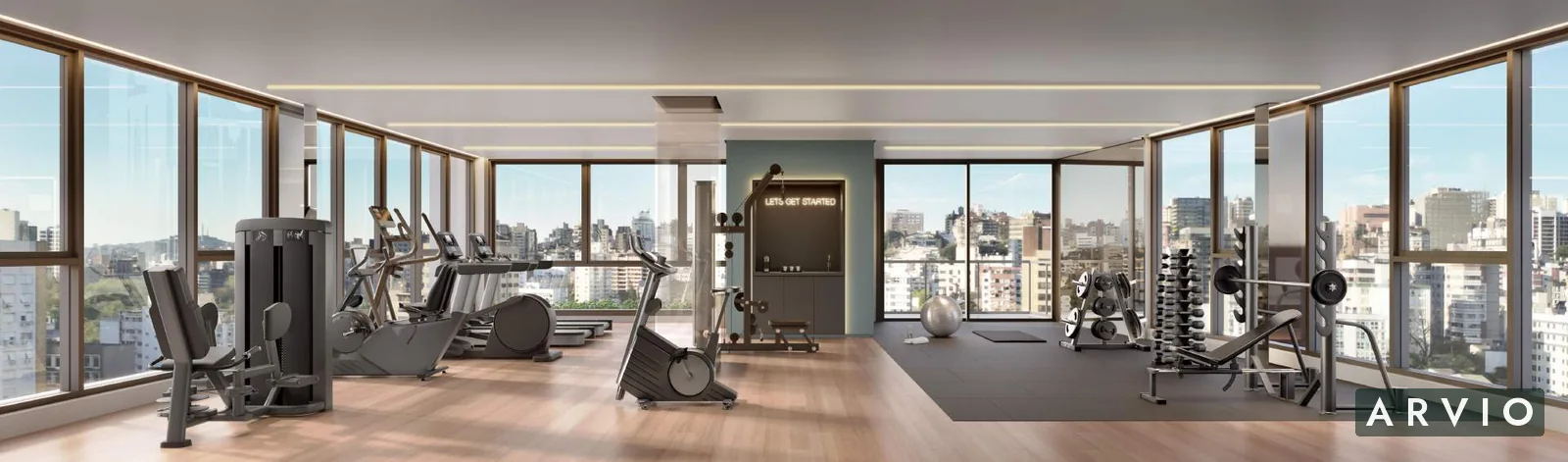 Fitness · Perspectiva ilustrativa de área compartilhada